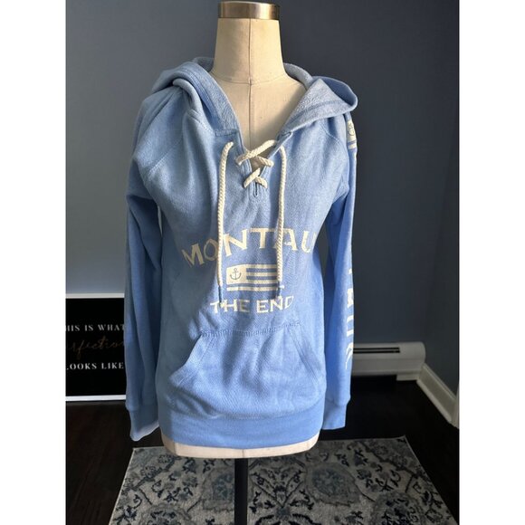 Ocean Drive blue hoodie MONTAUK on front and down the sleeve Small - Picture 1 of 5